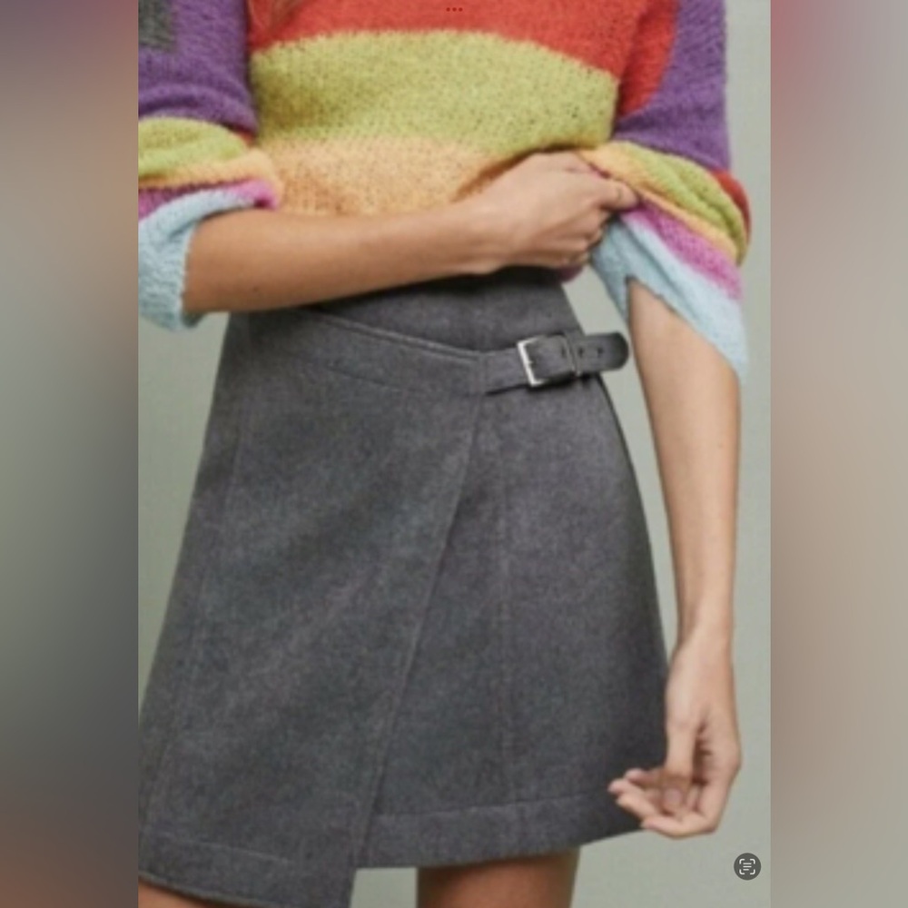 Anthropologie Maeve Wellesley High Waist Gray Faux Wrap Mini Skirt sz 8